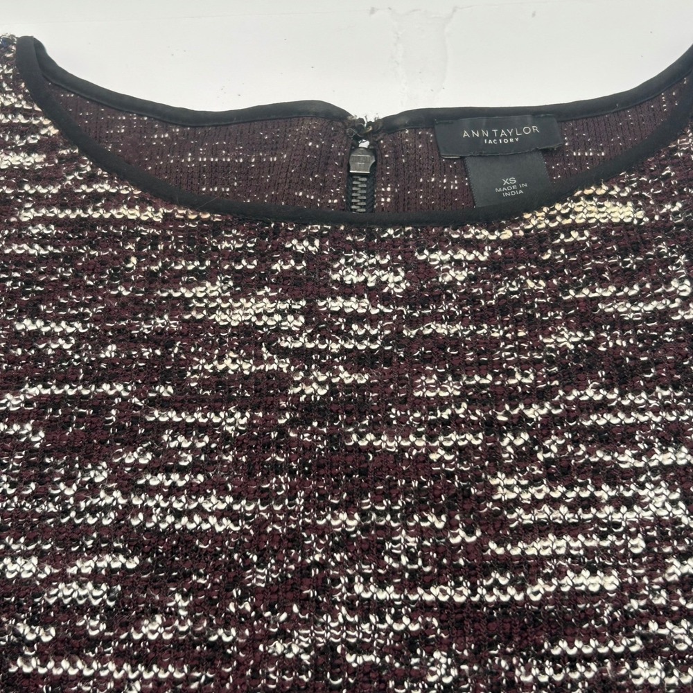 Ann Taylor Factory Sheath Dress Burgundy Marled Knit 3/4 Sleeve Exposed Zip XS - Picture 10 of 10